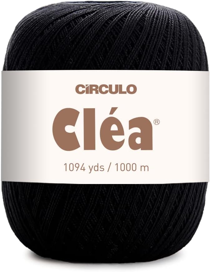 CRCULO Circulo Clea Yarn – Crochet Thread Fine Size 10-8/2 Perfect for Weaving - 100% Mercerized Brazilian Cotton (Pack of 1 Ball) – 5.3 oz, 1094 yds - Color: 8990 - Black - Image 1